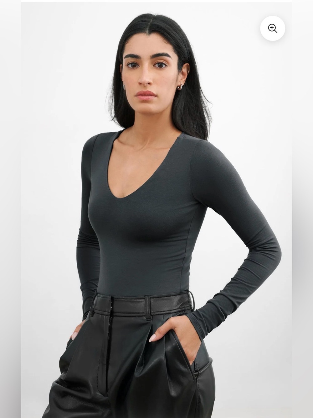 MARCELLA NYC Slate Grey V-Neck Long-Sleeve Bodysuit Size XL NWT